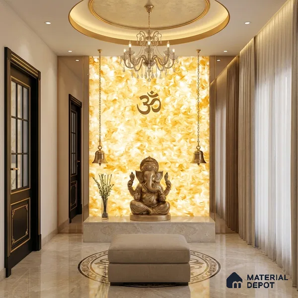 Multi Colour Stone Look Alabaster Sheet/Panel 8 ft x 4 ft - 6 mm | PN 03069 | Suitable for Pooja Room, Feature Wall, Foyer, Ceiling & Reception | Width is Subjected to 5% Variation