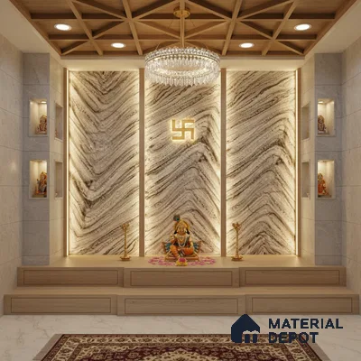 Multi Colour Stone Look Alabaster Sheet/Panel 8 ft x 4 ft - 6 mm | PN 03070 | Suitable for Pooja Room, Feature Wall, Foyer, Ceiling & Reception | Width is Subjected to 5% Variation