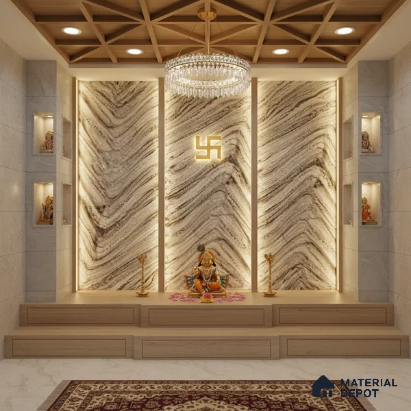 Multi Colour Stone Look Alabaster Sheet/Panel 8 ft x 4 ft - 6 mm | PN 03070 | Suitable for Pooja Room, Feature Wall, Foyer, Ceiling & Reception | Width is Subjected to 5% Variation