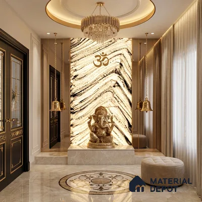 Multi Colour Stone Look Alabaster Sheet/Panel 8 ft x 4 ft - 6 mm | PN 03070 | Suitable for Pooja Room, Feature Wall, Foyer, Ceiling & Reception | Width is Subjected to 5% Variation