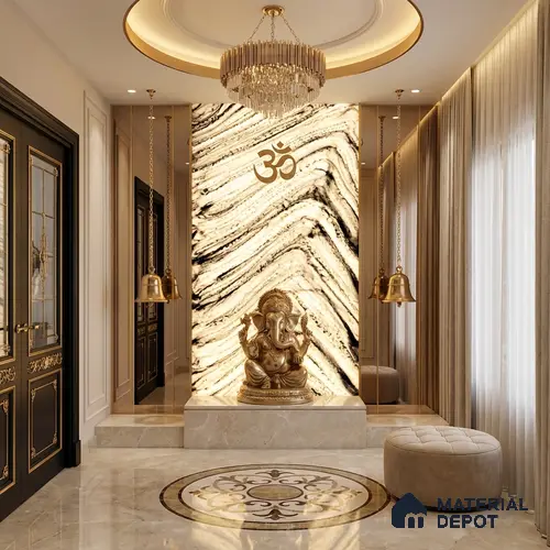 Multi Colour Stone Look Alabaster Sheet/Panel 8 ft x 4 ft - 6 mm | PN 03070 | Suitable for Pooja Room, Feature Wall, Foyer, Ceiling & Reception | Width is Subjected to 5% Variation