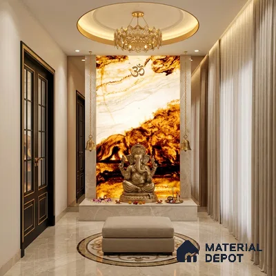 Multi Colour Marble Look Alabaster Sheet/Panel 8 ft x 4 ft - 6 mm | PN 03071 | Suitable for Pooja Room, Feature Wall, Foyer, Ceiling & Reception | Width is Subjected to 5% Variation