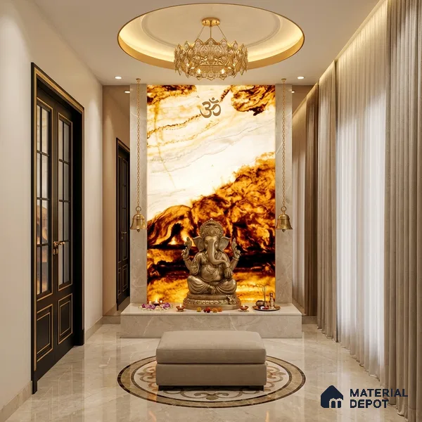 Multi Colour Marble Look Alabaster Sheet/Panel 8 ft x 4 ft - 6 mm | PN 03071 | Suitable for Pooja Room, Feature Wall, Foyer, Ceiling & Reception | Width is Subjected to 5% Variation