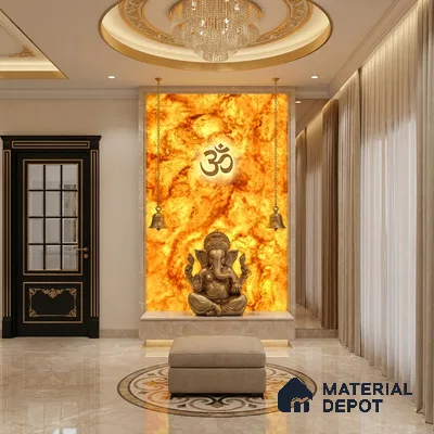 Multi Colour Marble Look Alabaster Sheet/Panel 8 ft x 4 ft - 6 mm | PN 03072 | Suitable for Pooja Room, Feature Wall, Foyer, Ceiling & Reception | Width is Subjected to 5% Variation