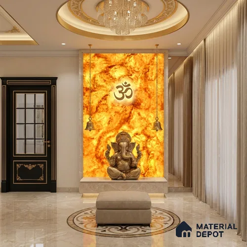 Multi Colour Marble Look Alabaster Sheet/Panel 8 ft x 4 ft - 6 mm | PN 03072 | Suitable for Pooja Room, Feature Wall, Foyer, Ceiling & Reception | Width is Subjected to 5% Variation