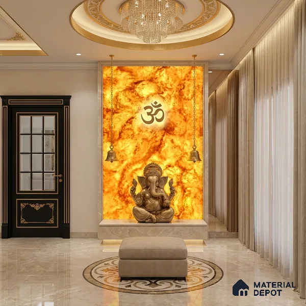 Multi Colour Marble Look Alabaster Sheet/Panel 8 ft x 4 ft - 6 mm | PN 03072 | Suitable for Pooja Room, Feature Wall, Foyer, Ceiling & Reception | Width is Subjected to 5% Variation