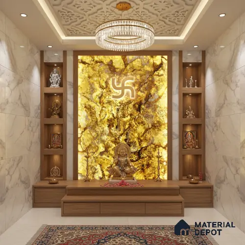 Multi Colour Marble Look Alabaster Sheet/Panel 8 ft x 4 ft - 6 mm | PN 03073 | Suitable for Pooja Room, Feature Wall, Foyer, Ceiling & Reception | Width is Subjected to 5% Variation