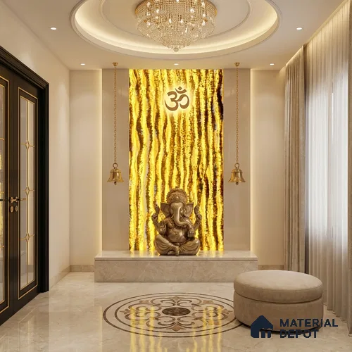 Multi Colour Marble Look Alabaster Sheet/Panel 8 ft x 4 ft - 6 mm | PN 03074 | Suitable for Pooja Room, Feature Wall, Foyer, Ceiling & Reception | Width is Subjected to 5% Variation