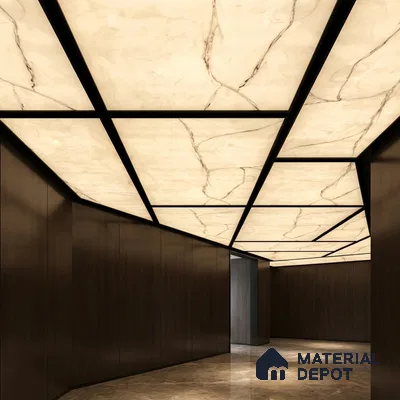 Grey Marble Look Alabaster Sheet/Panel 8 ft x 4 ft - 6 mm | PN 03076 | Suitable for Pooja Room, Feature Wall, Foyer, Ceiling & Reception | Width is Subjected to 5% Variation