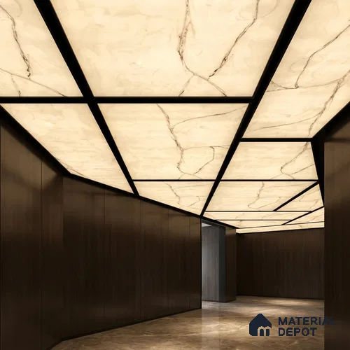 Grey Marble Look Alabaster Sheet/Panel 8 ft x 4 ft - 6 mm | PN 03076 | Suitable for Pooja Room, Feature Wall, Foyer, Ceiling & Reception | Width is Subjected to 5% Variation