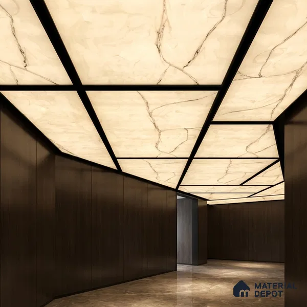 Grey Marble Look Alabaster Sheet/Panel 8 ft x 4 ft - 6 mm | PN 03076 | Suitable for Pooja Room, Feature Wall, Foyer, Ceiling & Reception | Width is Subjected to 5% Variation