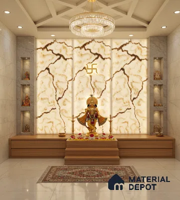 Multi Colour Marble Look Alabaster Sheet/Panel 8 ft x 4 ft - 6 mm | PN 03077 | Suitable for Pooja Room, Feature Wall, Foyer, Ceiling & Reception | Width is Subjected to 5% Variation