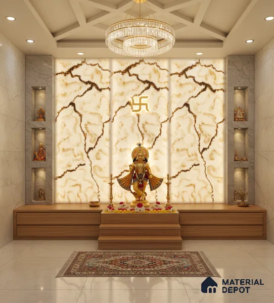 Multi Colour Marble Look Alabaster Sheet/Panel 8 ft x 4 ft - 6 mm | PN 03077 | Suitable for Pooja Room, Feature Wall, Foyer, Ceiling & Reception | Width is Subjected to 5% Variation