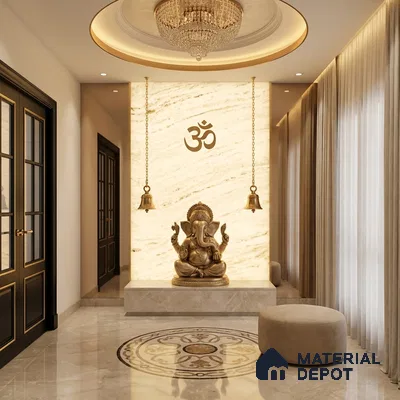 Grey Marble Look Alabaster Sheet/Panel 8 ft x 4 ft - 6 mm | PN 03081 | Suitable for Pooja Room, Feature Wall, Foyer, Ceiling & Reception | Width is Subjected to 5% Variation