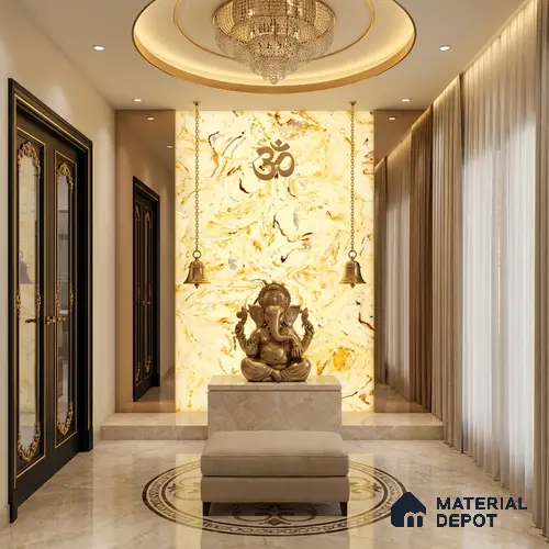 Multi Colour Marble Look Alabaster Sheet/Panel 8 ft x 4 ft - 6 mm | PN 03083 | Suitable for Pooja Room, Feature Wall, Foyer, Ceiling & Reception | Width is Subjected to 5% Variation