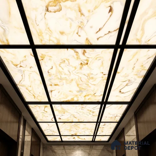 Multi Colour Marble Look Alabaster Sheet/Panel 8 ft x 4 ft - 6 mm | PN 03084 | Suitable for Pooja Room, Feature Wall, Foyer, Ceiling & Reception | Width is Subjected to 5% Variation