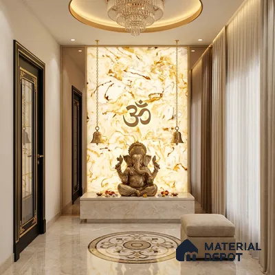 Multi Colour Marble Look Alabaster Sheet/Panel 8 ft x 4 ft - 6 mm | PN 03084 | Suitable for Pooja Room, Feature Wall, Foyer, Ceiling & Reception | Width is Subjected to 5% Variation