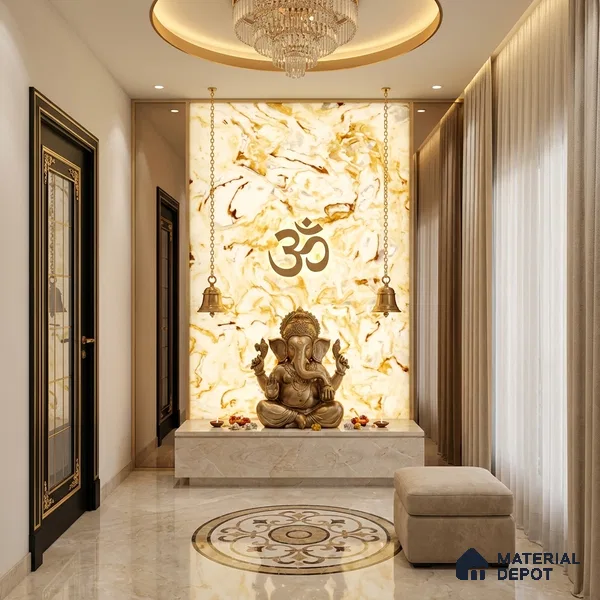 Multi Colour Marble Look Alabaster Sheet/Panel 8 ft x 4 ft - 6 mm | PN 03084 | Suitable for Pooja Room, Feature Wall, Foyer, Ceiling & Reception | Width is Subjected to 5% Variation