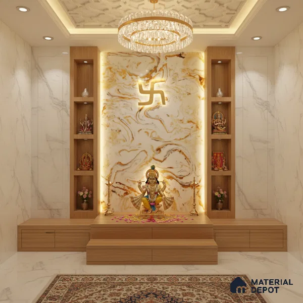 Multi Colour Marble Look Alabaster Sheet/Panel 8 ft x 4 ft - 6 mm | PN 03085 | Suitable for Pooja Room, Feature Wall, Foyer, Ceiling & Reception | Width is Subjected to 5% Variation