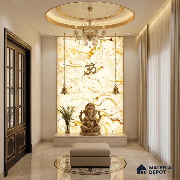 Multi Colour Marble Look Alabaster Sheet/Panel 8 ft x 4 ft - 6 mm | PN 03085 | Suitable for Pooja Room, Feature Wall, Foyer, Ceiling & Reception | Width is Subjected to 5% Variation