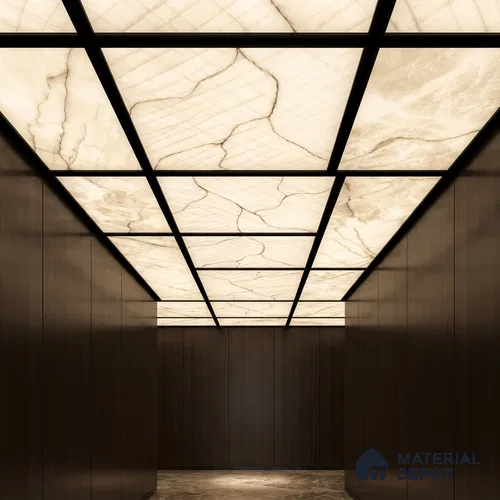 Grey Marble Look Alabaster Sheet/Panel 8 ft x 4 ft - 6 mm | PN 03086 | Suitable for Pooja Room, Feature Wall, Foyer, Ceiling & Reception | Width is Subjected to 5% Variation