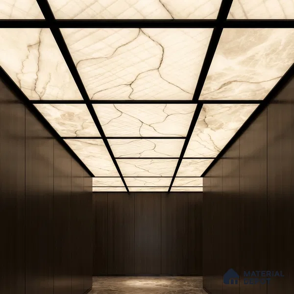 Grey Marble Look Alabaster Sheet/Panel 8 ft x 4 ft - 6 mm | PN 03086 | Suitable for Pooja Room, Feature Wall, Foyer, Ceiling & Reception | Width is Subjected to 5% Variation