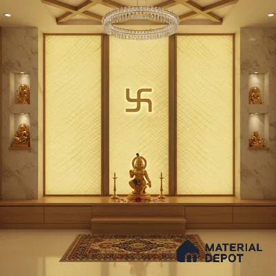 Gold Marble Look Alabaster Sheet/Panel 8 ft x 4 ft - 6 mm | PN 03087 | Suitable for Pooja Room, Feature Wall, Foyer, Ceiling & Reception | Width is Subjected to 5% Variation
