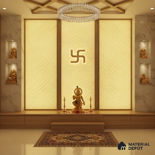 Gold Marble Look Alabaster Sheet/Panel 8 ft x 4 ft - 6 mm | PN 03087 | Suitable for Pooja Room, Feature Wall, Foyer, Ceiling & Reception | Width is Subjected to 5% Variation