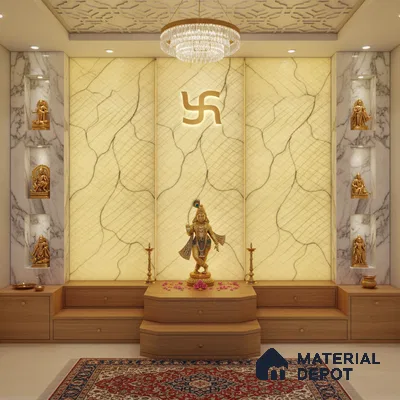 Multi Colour Marble Look Alabaster Sheet/Panel 8 ft x 4 ft - 6 mm | PN 03089 | Suitable for Pooja Room, Feature Wall, Foyer, Ceiling & Reception | Width is Subjected to 5% Variation