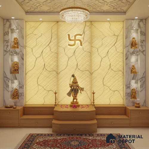 Multi Colour Marble Look Alabaster Sheet/Panel 8 ft x 4 ft - 6 mm | PN 03089 | Suitable for Pooja Room, Feature Wall, Foyer, Ceiling & Reception | Width is Subjected to 5% Variation
