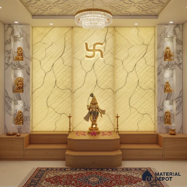Multi Colour Marble Look Alabaster Sheet/Panel 8 ft x 4 ft - 6 mm | PN 03089 | Suitable for Pooja Room, Feature Wall, Foyer, Ceiling & Reception | Width is Subjected to 5% Variation