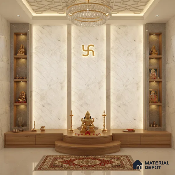 White Marble Look Alabaster Sheet/Panel 8 ft x 4 ft - 6 mm | PN 03090 | Suitable for Pooja Room, Feature Wall, Foyer, Ceiling & Reception | Width is Subjected to 5% Variation