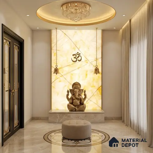 Multi Colour Marble Look Alabaster Sheet/Panel 8 ft x 4 ft - 6 mm | PN 03091 | Suitable for Pooja Room, Feature Wall, Foyer, Ceiling & Reception | Width is Subjected to 5% Variation