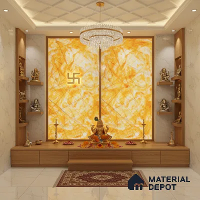 Multi Colour Marble Look Alabaster Sheet/Panel 8 ft x 4 ft - 6 mm | PN 03092 | Suitable for Pooja Room, Feature Wall, Foyer, Ceiling & Reception | Width is Subjected to 5% Variation