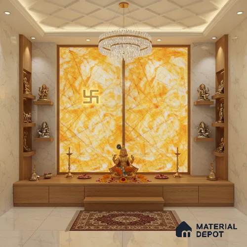 Multi Colour Marble Look Alabaster Sheet/Panel 8 ft x 4 ft - 6 mm | PN 03092 | Suitable for Pooja Room, Feature Wall, Foyer, Ceiling & Reception | Width is Subjected to 5% Variation