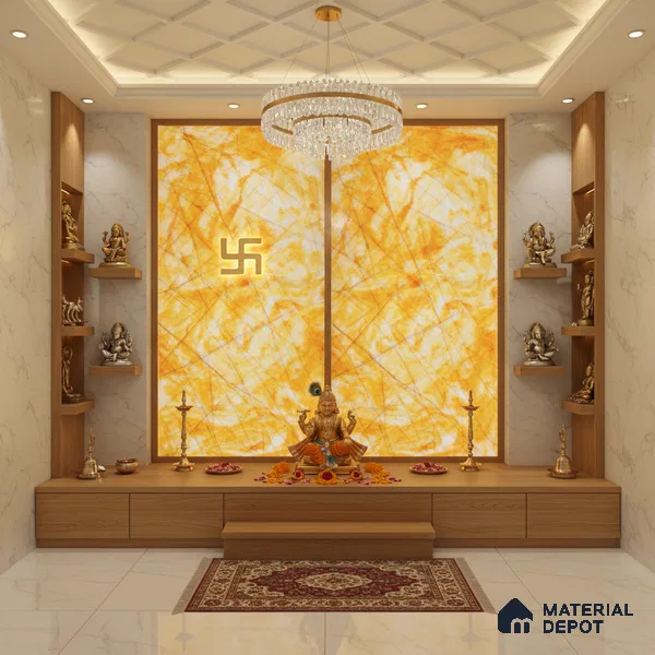 Multi Colour Marble Look Alabaster Sheet/Panel 8 ft x 4 ft - 6 mm | PN 03092 | Suitable for Pooja Room, Feature Wall, Foyer, Ceiling & Reception | Width is Subjected to 5% Variation