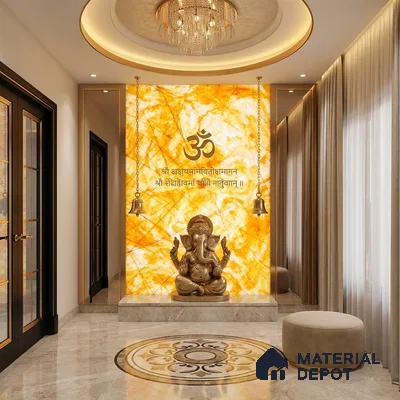 Multi Colour Marble Look Alabaster Sheet/Panel 8 ft x 4 ft - 6 mm | PN 03092 | Suitable for Pooja Room, Feature Wall, Foyer, Ceiling & Reception | Width is Subjected to 5% Variation