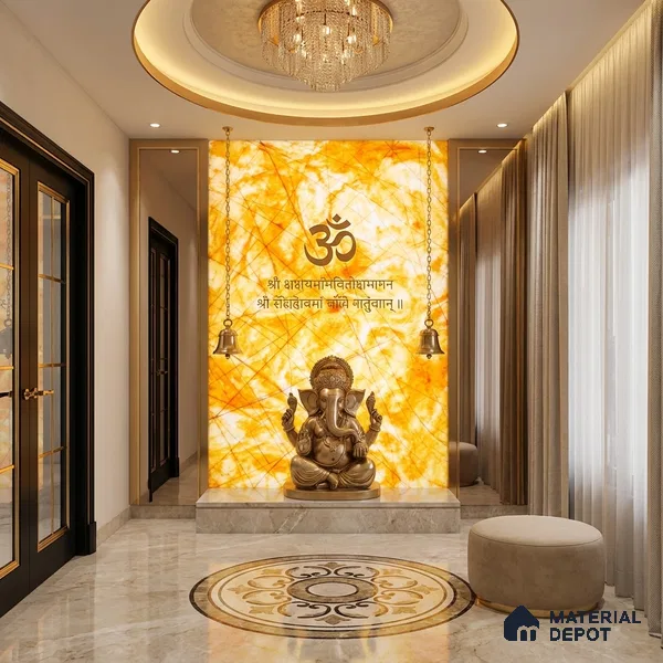 Multi Colour Marble Look Alabaster Sheet/Panel 8 ft x 4 ft - 6 mm | PN 03092 | Suitable for Pooja Room, Feature Wall, Foyer, Ceiling & Reception | Width is Subjected to 5% Variation