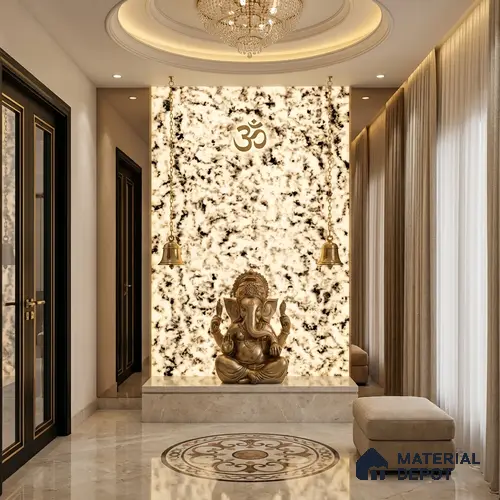 Multi Colour Stone Look Alabaster Sheet/Panel 8 ft x 4 ft - 6 mm | PN 03093 | Suitable for Pooja Room, Feature Wall, Foyer, Ceiling & Reception | Width is Subjected to 5% Variation