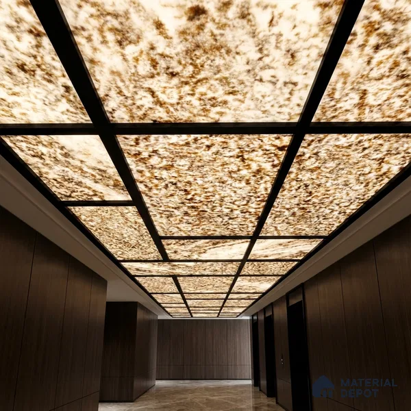 Multi Colour Stone Look Alabaster Sheet/Panel 8 ft x 4 ft - 6 mm | PN 03095 | Suitable for Pooja Room, Feature Wall, Foyer, Ceiling & Reception | Width is Subjected to 5% Variation