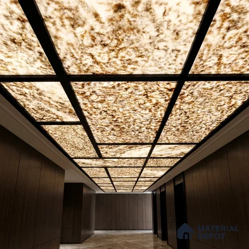 Multi Colour Stone Look Alabaster Sheet/Panel 8 ft x 4 ft - 6 mm | PN 03095 | Suitable for Pooja Room, Feature Wall, Foyer, Ceiling & Reception | Width is Subjected to 5% Variation