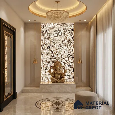 Multi Colour Stone Look Alabaster Sheet/Panel 8 ft x 4 ft - 6 mm | PN 03095 | Suitable for Pooja Room, Feature Wall, Foyer, Ceiling & Reception | Width is Subjected to 5% Variation