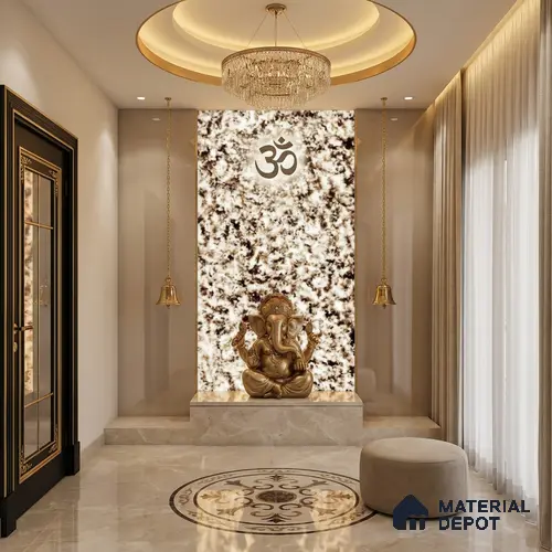 Multi Colour Stone Look Alabaster Sheet/Panel 8 ft x 4 ft - 6 mm | PN 03095 | Suitable for Pooja Room, Feature Wall, Foyer, Ceiling & Reception | Width is Subjected to 5% Variation