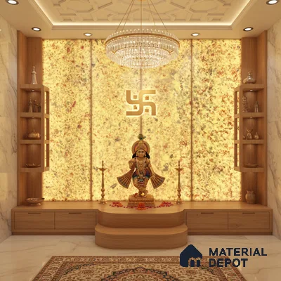 Multi Colour Stone Look Alabaster Sheet/Panel 8 ft x 4 ft - 6 mm | PN 03096 | Suitable for Pooja Room, Feature Wall, Foyer, Ceiling & Reception | Width is Subjected to 5% Variation