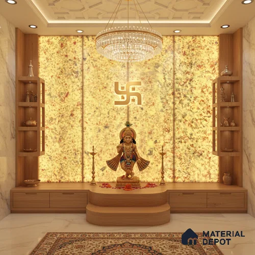 Multi Colour Stone Look Alabaster Sheet/Panel 8 ft x 4 ft - 6 mm | PN 03096 | Suitable for Pooja Room, Feature Wall, Foyer, Ceiling & Reception | Width is Subjected to 5% Variation