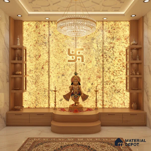 Multi Colour Stone Look Alabaster Sheet/Panel 8 ft x 4 ft - 6 mm | PN 03096 | Suitable for Pooja Room, Feature Wall, Foyer, Ceiling & Reception | Width is Subjected to 5% Variation