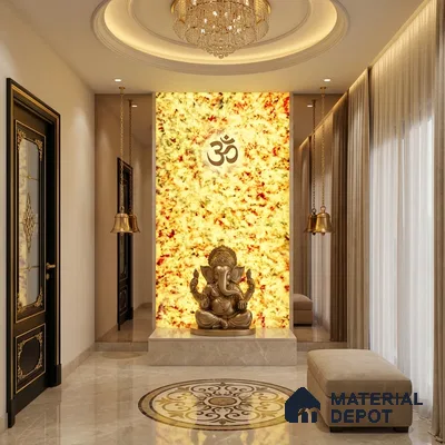 Multi Colour Stone Look Alabaster Sheet/Panel 8 ft x 4 ft - 6 mm | PN 03096 | Suitable for Pooja Room, Feature Wall, Foyer, Ceiling & Reception | Width is Subjected to 5% Variation