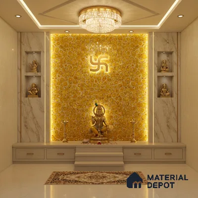 Multi Colour Stone Look Alabaster Sheet/Panel 8 ft x 4 ft - 6 mm | PN 03097 | Suitable for Pooja Room, Feature Wall, Foyer, Ceiling & Reception | Width is Subjected to 5% Variation