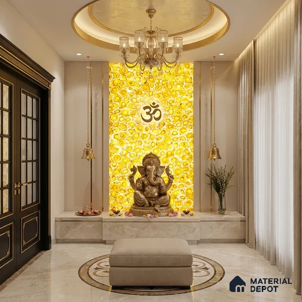 Multi Colour Stone Look Alabaster Sheet/Panel 8 ft x 4 ft - 6 mm | PN 03097 | Suitable for Pooja Room, Feature Wall, Foyer, Ceiling & Reception | Width is Subjected to 5% Variation
