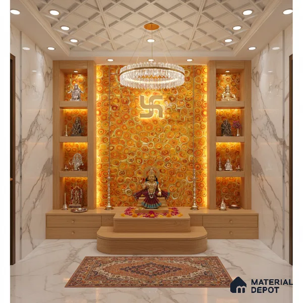 Multi Colour Stone Look Alabaster Sheet/Panel 8 ft x 4 ft - 6 mm | PN 03098 | Suitable for Pooja Room, Feature Wall, Foyer, Ceiling & Reception | Width is Subjected to 5% Variation